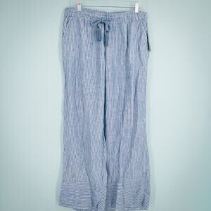 Lauren Ralph Lauren Plus Size 1X Blue White Stripe Pull On Waist Linen Pants NEW